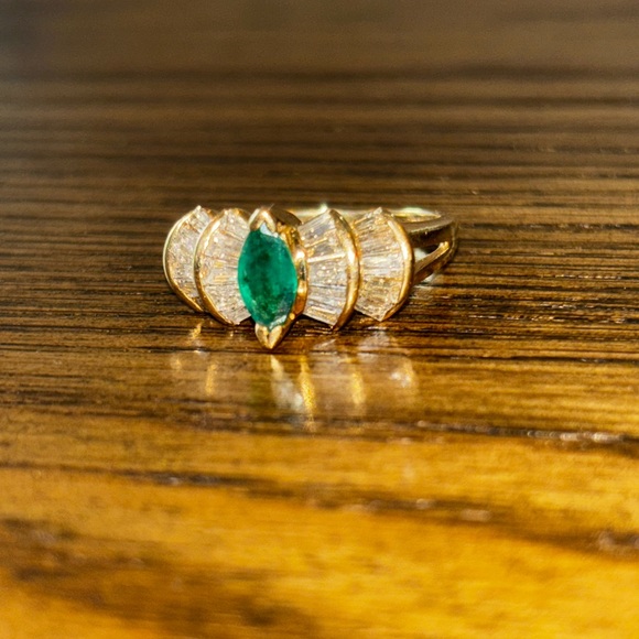 Zales Jewelry - 14k Gold Ring with Marquise Green Emerald and Baguette Accents